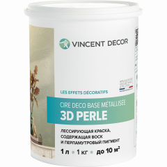 Краска лессирующая декоративная Vincent Decor Cire Deco base Metallisee 3D Perle / Винсент Декор Сир Деко База Металлиз 3Д Перль сожержащая воск